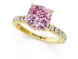 Yellow gold Fancy Pink Cushion Cut Diamond Solitaire Ring with Round  Pavé Band and Four-Prong Setting_37