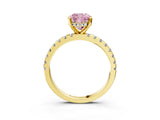 Yellow gold Fancy Pink Cushion Cut Diamond Solitaire Ring with Round  Pavé Band and Four-Prong Setting_39