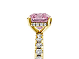 Yellow gold Fancy Pink Cushion Cut Diamond Solitaire Ring with Round  Pavé Band and Four-Prong Setting_41