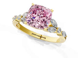 Yellow gold Fancy Pink Cushion Cut Diamond Solitaire Ring with Side Stones and Four-Prong Setting_56