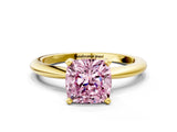 Yellow gold Fancy Pink Cushion Cut Diamond Solitaire Ring with Six-Prong Setting and Classic Band_281