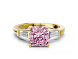 Yellow gold Fancy Pink Cushion  Cut Diamond Solitaire Ring with Tapered Baguette Accents and Four-Prong Setting_84