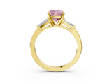 Yellow gold Fancy Pink Cushion  Cut Diamond Solitaire Ring with Tapered Baguette Accents and Four-Prong Setting_87