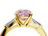 Yellow gold Fancy Pink Cushion  Cut Diamond Solitaire Ring with Tapered Baguette Accents and Four-Prong Setting_88