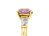 Yellow gold Fancy Pink Cushion  Cut Diamond Solitaire Ring with Tapered Baguette Accents and Four-Prong Setting_89