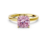 Yellow gold Fancy Pink Cushion Cut Diamond Solitaire Ring with Thin Band and Prong Setting_12