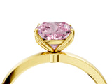 Yellow gold Fancy Pink Cushion Cut Diamond Solitaire Ring with Thin Band and Prong Setting_16