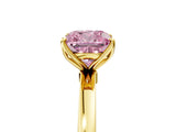 Yellow gold Fancy Pink Cushion Cut Diamond Solitaire Ring with Thin Band and Prong Setting_17
