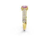Yellow gold Fancy Pink Cushion Cut Diamond Solitaire Ring with Three-Row Pavé Band and Four-Prong Setting_39