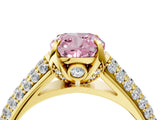 Yellow gold Fancy Pink Cushion Cut Diamond Solitaire Ring with Three-Row Pavé Band and Four-Prong Setting_41