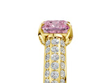 Yellow gold Fancy Pink Cushion Cut Diamond Solitaire Ring with Three-Row Pavé Band and Four-Prong Setting_42