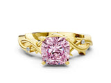 Yellow gold Fancy Pink Cushion Cut Diamond Solitaire Ring with Twisted Band and Prong Setting_111