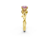 Yellow gold Fancy Pink Cushion Cut Diamond Solitaire Ring with Twisted Band and Prong Setting_113