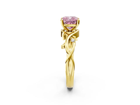 Yellow gold Fancy Pink Cushion Cut Diamond Solitaire Ring with Twisted Band and Prong Setting_113