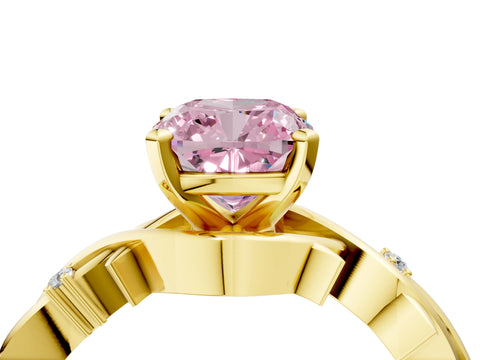 Yellow gold Fancy Pink Cushion Cut Diamond Solitaire Ring with Twisted Band and Prong Setting_115