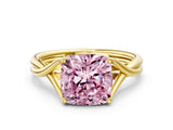 Yellow gold Fancy Pink Cushion Cut Diamond Solitaire Twist Band Prong Setting Ring_72