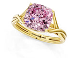 Yellow gold Fancy Pink Cushion Cut Diamond Solitaire Twist Band Prong Setting Ring_73