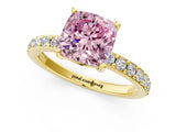 Yellow gold Fancy Pink Cushion  Cut Diamond Solitaire with Pave Band and Four-Prong Setting 1