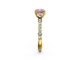 Yellow gold Fancy Pink Cushion  Cut Diamond Solitaire with Pave Band and Four-Prong Setting 2