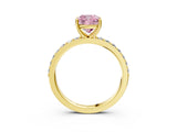 Yellow gold Fancy Pink Cushion  Cut Diamond Solitaire with Pave Band and Four-Prong Setting 3