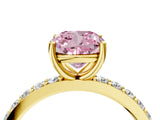 Yellow gold Fancy Pink Cushion  Cut Diamond Solitaire with Pave Band and Four-Prong Setting 4