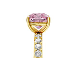 Yellow gold Fancy Pink Cushion  Cut Diamond Solitaire with Pave Band and Four-Prong Setting 5