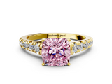 Yellow gold Fancy Pink Cushion  Cut Diamond Solitaire with Pave Band and Four-Prong Setting_150