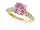 Yellow gold Fancy Pink Cushion  Cut Diamond Solitaire with Pave Band and Four-Prong Setting_151
