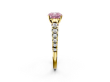 Yellow gold Fancy Pink Cushion  Cut Diamond Solitaire with Pave Band and Four-Prong Setting_152