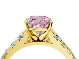 Yellow gold Fancy Pink Cushion  Cut Diamond Solitaire with Pave Band and Four-Prong Setting_154