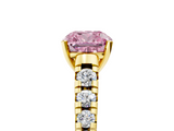 Yellow gold Fancy Pink Cushion  Cut Diamond Solitaire with Pave Band and Four-Prong Setting_155