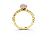 Yellow gold Fancy Pink Cushion Cut Diamond Solitaire with Side Stones, Pave Band, Four-Prong Setting_116