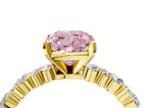 Yellow gold Fancy Pink Cushion Cut Diamond Solitaire with Side Stones, Pave Band, Four-Prong Setting_117