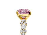 Yellow gold Fancy Pink Cushion Cut Diamond Solitaire with Side Stones, Pave Band, Four-Prong Setting_118