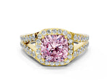 Yellow gold Fancy Pink Cushion Cut Diamond Split Shank Halo Ring with Four-Prong Setting_58