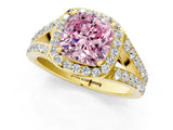 Yellow gold Fancy Pink Cushion Cut Diamond Split Shank Halo Ring with Four-Prong Setting_59