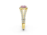 Yellow gold Fancy Pink Cushion Cut Diamond Split Shank Halo Ring with Four-Prong Setting_60