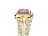 Yellow gold Fancy Pink Cushion Cut Diamond Split Shank Halo Ring with Four-Prong Setting_63