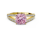 Yellow gold Fancy Pink Cushion Cut Diamond Split Shank Pavé Engagement Ring with Four-Prong Setting_80