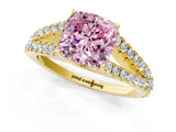 Yellow gold Fancy Pink Cushion Cut Diamond Split Shank Pavé Engagement Ring with Four-Prong Setting_81