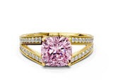 Yellow gold Fancy Pink Cushion Cut Diamond Split Shank Ring with Pavé Band and Four-Prong Setting_58