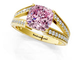 Yellow gold Fancy Pink Cushion Cut Diamond Split Shank Ring with Pavé Band and Four-Prong Setting_59