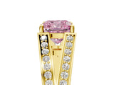 Yellow gold Fancy Pink Cushion Cut Diamond Split Shank Ring with Pavé Band and Four-Prong Setting_63