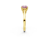 Yellow gold Fancy Pink Cushion Cut Diamond Three-Stone Engagement Ring with Prong Setting and Pavé Band_2
