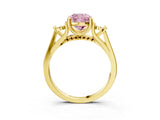 Yellow gold Fancy Pink Cushion Cut Diamond Three-Stone Engagement Ring with Prong Setting and Pavé Band_3