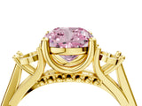 Yellow gold Fancy Pink Cushion Cut Diamond Three-Stone Engagement Ring with Prong Setting and Pavé Band_4