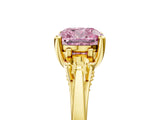 Yellow gold Fancy Pink Cushion Cut Diamond Three-Stone Engagement Ring with Prong Setting and Pavé Band_5