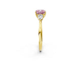 Yellow gold Fancy Pink Cushion Cut Diamond Three-Stone Ring with Pear Side Stones and Four-Prong Setting_86