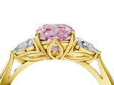 Yellow gold Fancy Pink Cushion Cut Diamond Three-Stone Ring with Pear Side Stones and Four-Prong Setting_88