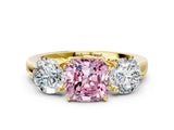 Yellow gold Fancy Pink Cushion Cut Diamond Three-Stone Ring with Prong Setting and Classic Band_122